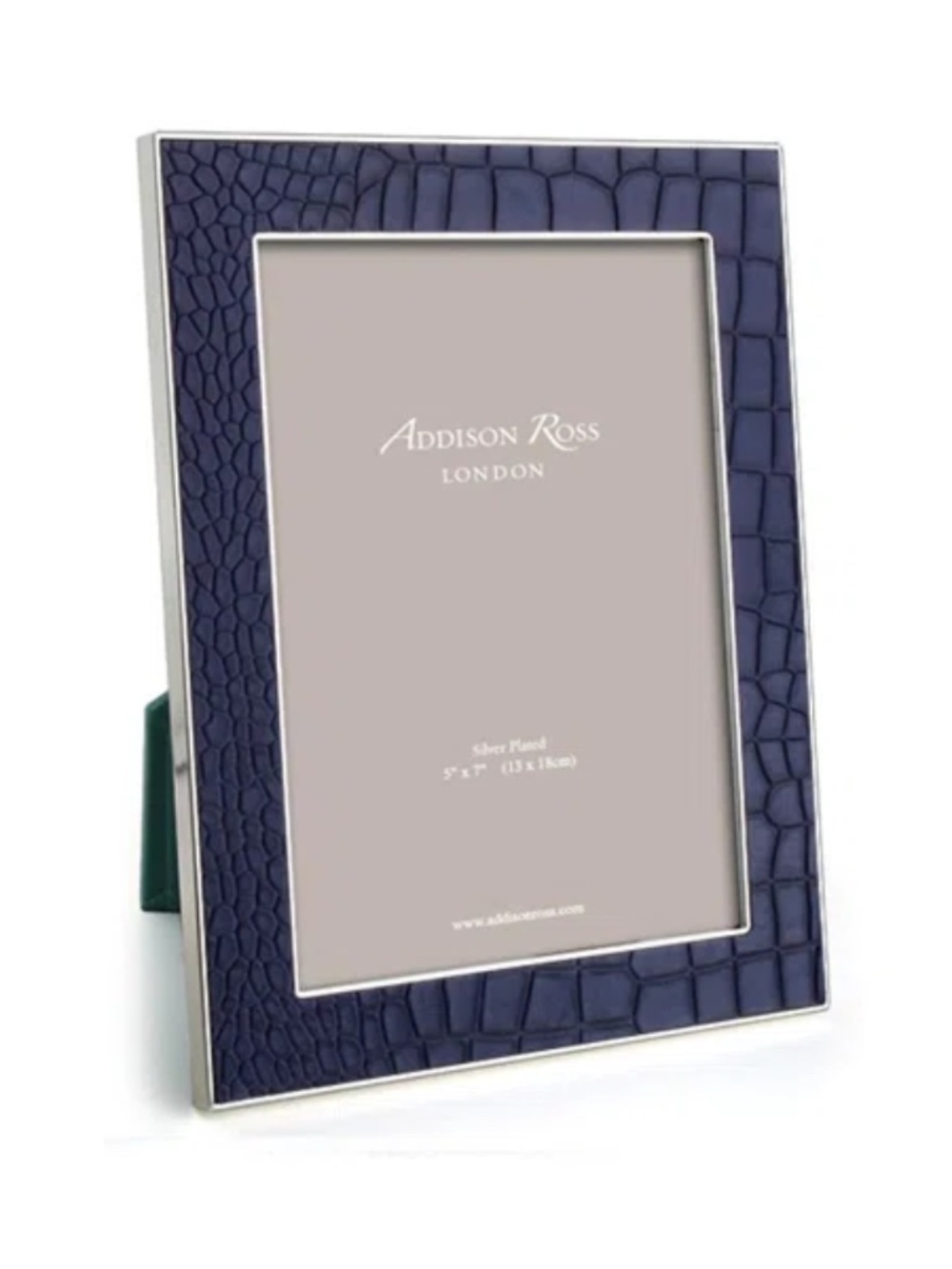 New in Box Addison Ross Navy Croc-Embossed Frame with Silver Trim